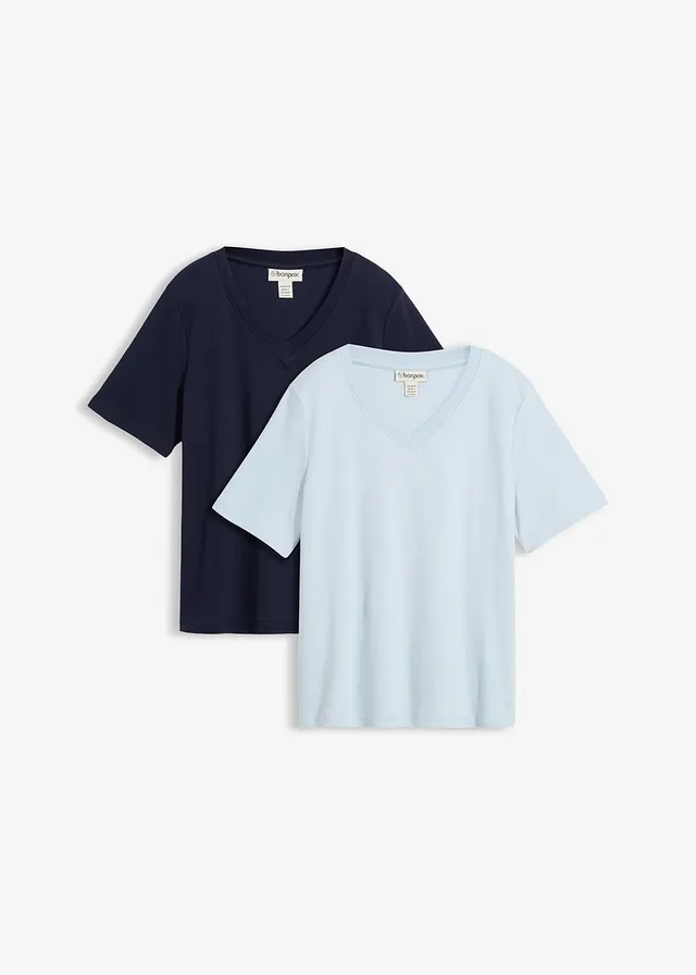 Bluză tricot din jerse greu din bumbac organic (set/2 buc.) • albastru pudrat-bleumarin • magazin bonprix