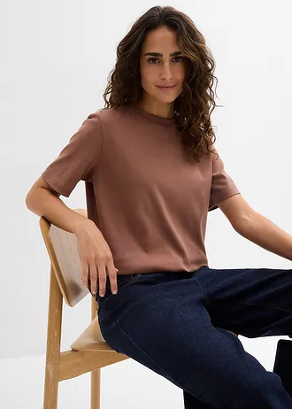 Lot de 2 T-shirts épais en jersey 100% coton • marron-noir • Boutique bonprix