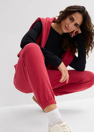 Pantaloni casual din bumbac organic 100% (set/ 2 buc.) • negru-roșu-cireașă • magazin bonprix