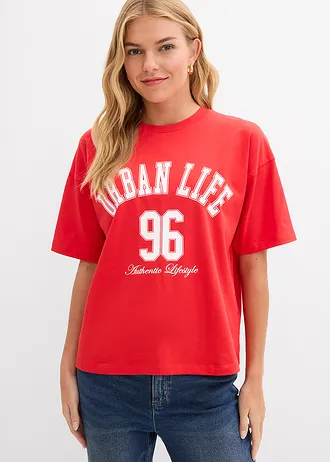 Oversized shirt, Kleur: aardbeirood met print