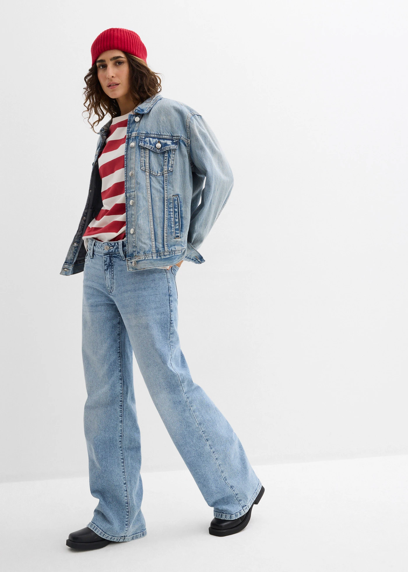 Oversized shirt van puur biologisch katoen • kersenrood-parelwit gestreept • bonprix online shop