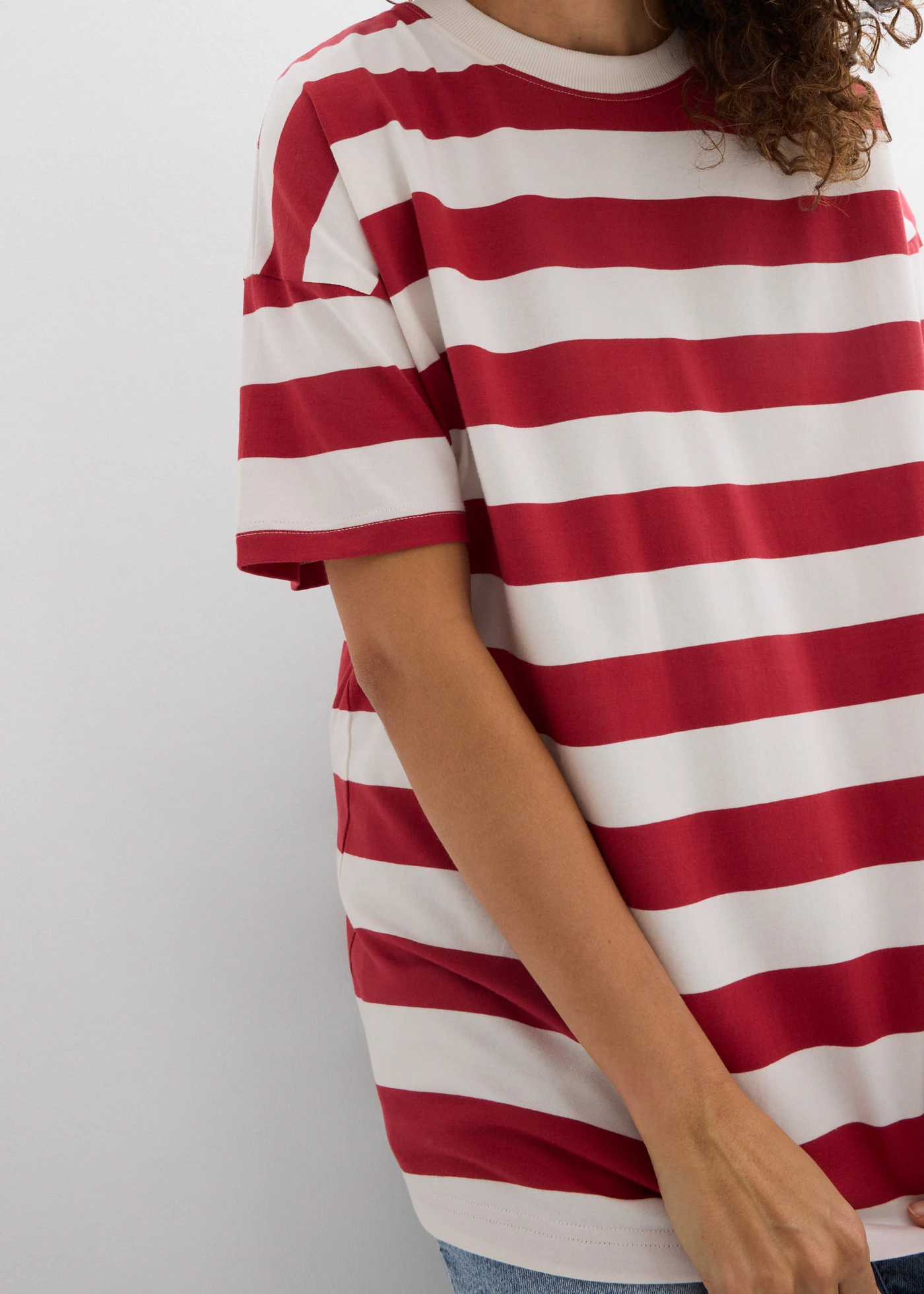 Bluză oversize din bumbac organic 100% • roşu-cireaşă/alb perlat dungat • magazin bonprix