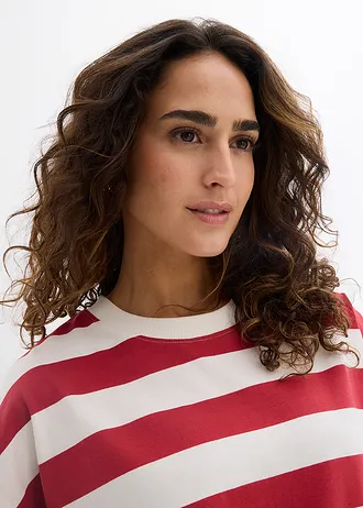 T-shirt oversize 100% coton • rouge cerise/blanc nacré rayé • Boutique bonprix