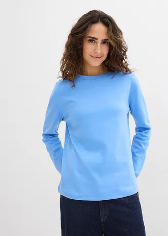 Longsleeve van puur, zwaar biologisch katoen, Kleur: middenblauw