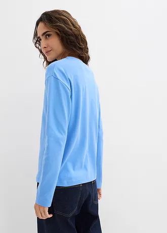 Tričko s dlhým rukávom z čistej ťažkej bio bavlny • stredne modrá • obchod bonprix