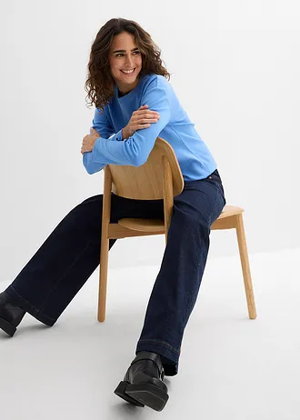 Tričko s dlhým rukávom z čistej ťažkej bio bavlny • stredne modrá • obchod bonprix