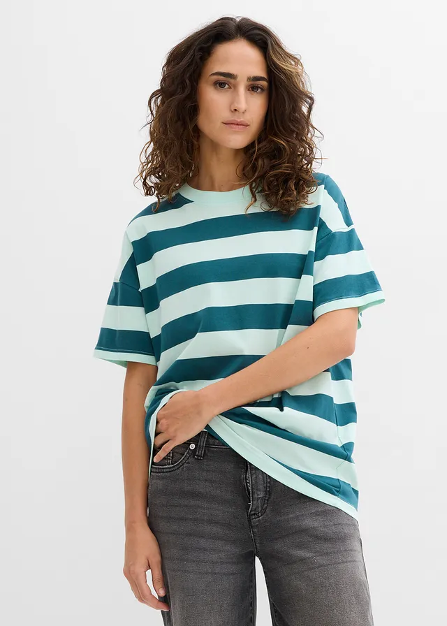 T-shirt oversize 100% coton • menthe clair-vert poivre rayé • product-page.page-title-suffix