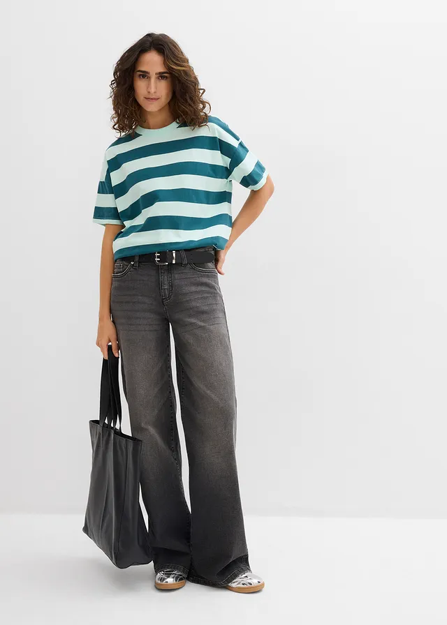 Oversized shirt van puur biologisch katoen lichtmint-pepergroen gestreept