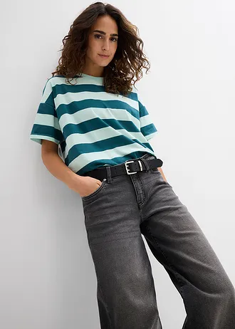 T-shirt oversize z czystej bawełny organicznej • jasny miętowy/zielony pieprz w paski • sklep bonprix