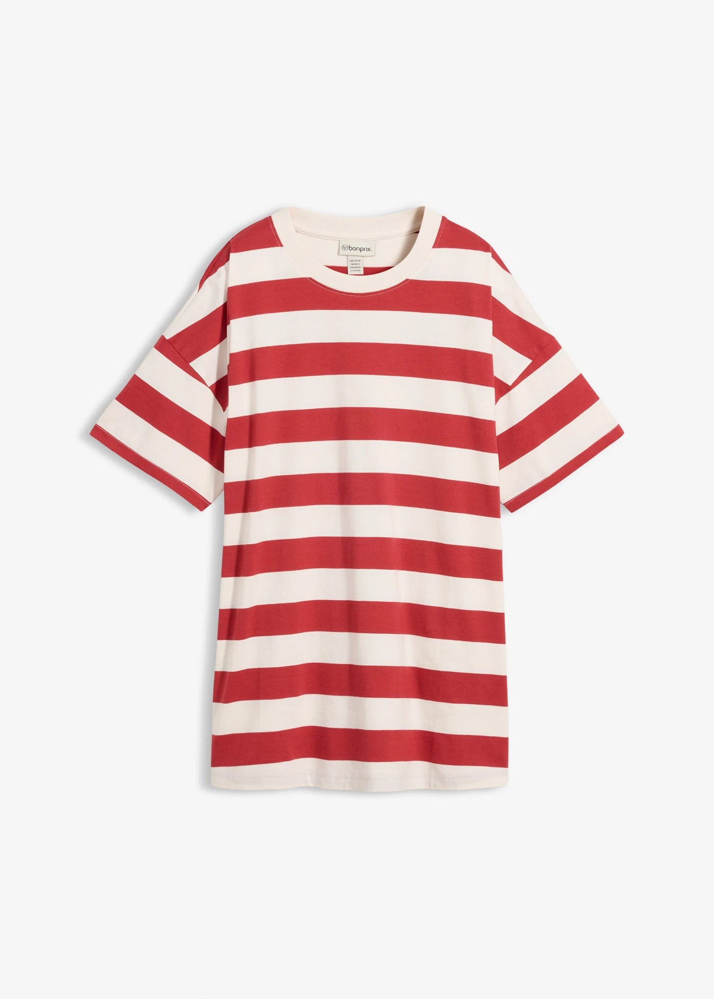 T-shirt oversize 100% coton • rouge cerise/blanc nacré rayé • Boutique bonprix