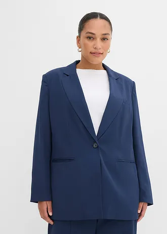 Blazer met verlengde split aan de achterkant, Kleur: donkerblauw
