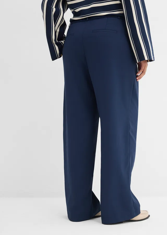 Pantalon droit à taille élastiquée, Couleur: bleu foncé