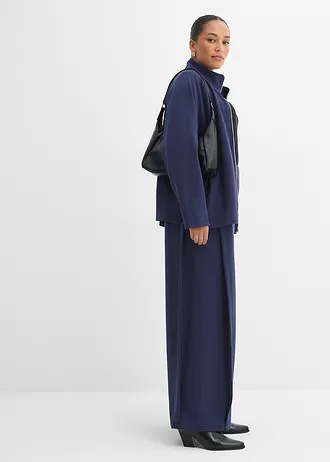 Pantaloni largi din material cu modal, cu falduri laterale, culoare: bleumarin