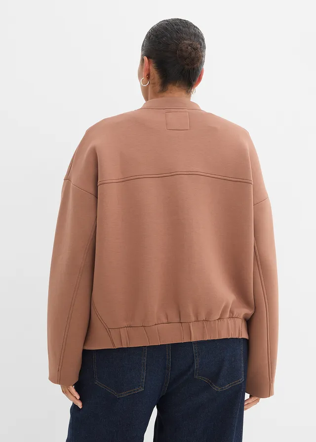 Bomber van comfortabele scuba, Kleur: kastanjebruin