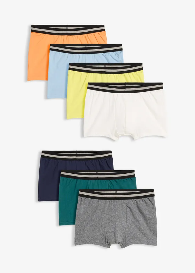 Lot de 7 boxers coton • nectarine+pétrole+gris chiné • Boutique bonprix