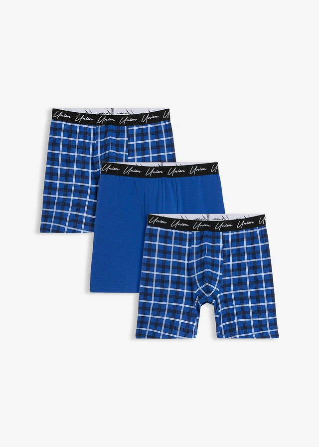 Strakke boxer met katoen (set van 3), Kleur: blauw-zwart geruit + blauw