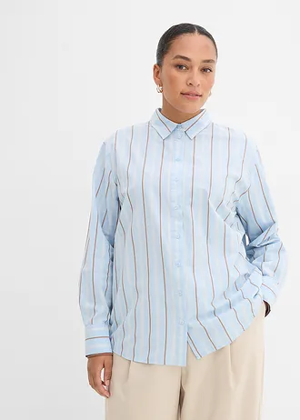 Overhemdblouse van katoen, Kleur: poederblauw verticaal gestreept