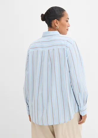 Overhemdblouse van katoen, Kleur: poederblauw verticaal gestreept