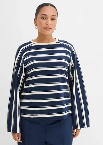 Longsleeve van zware jersey, Kleur: donkerblauw-parelwit gestreept