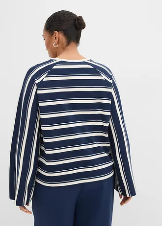 Longsleeve van zware jersey, Kleur: donkerblauw-parelwit gestreept