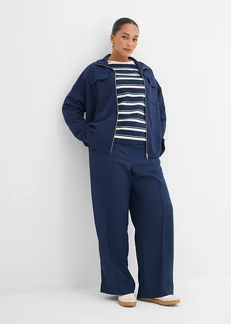 Longsleeve van zware jersey, Kleur: donkerblauw-parelwit gestreept