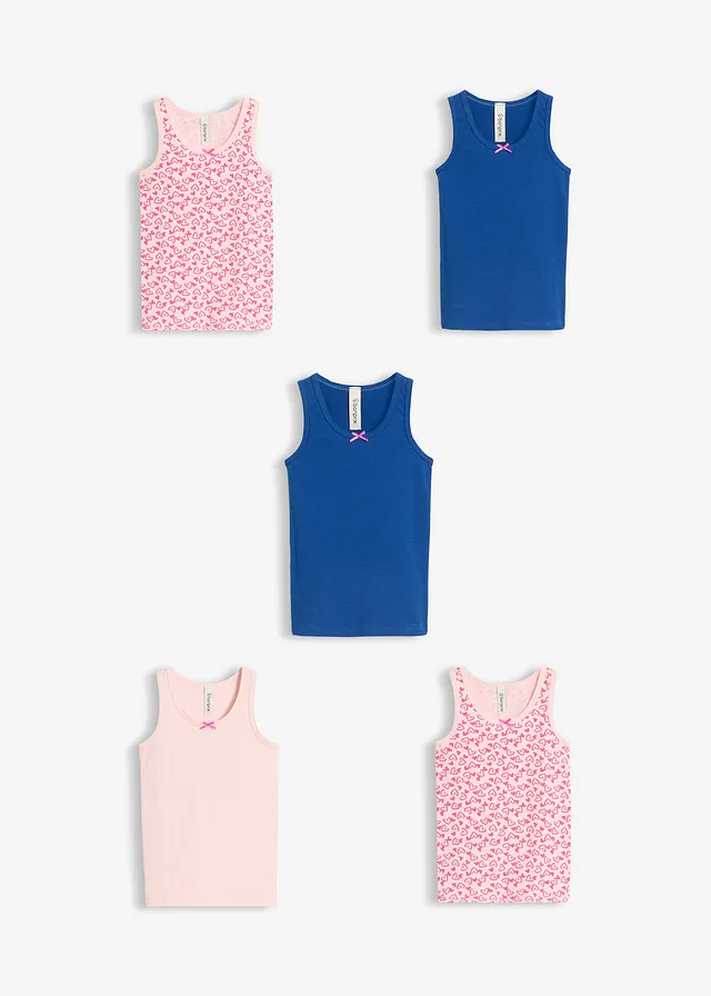 Hemd met zacht katoen en satijnen strik (set van 5), Kleur: zacht roze gedessineerd+zacht roze+blauw
