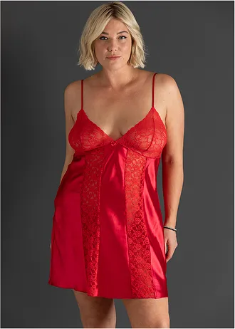 Satijnen slipdress, Kleur: rood