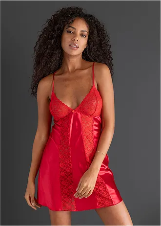 Neglijeu din satin • roşu-căpşună • magazin bonprix