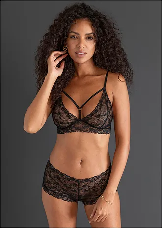 Biustonosz bustier + figi panty "ouvert" (2 części) • czarny • sklep bonprix