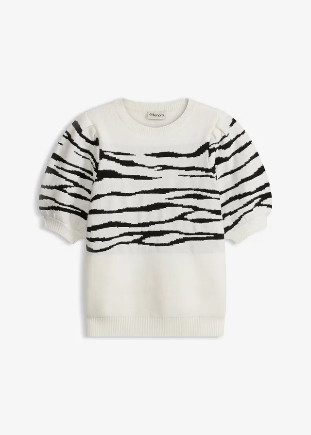 Pulóver s nariasenými rukávmi • biela vlna-čierna zebra • obchod bonprix