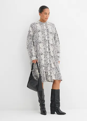 Jurk van soepele viscose, Kleur: zwart-wit slangenprint