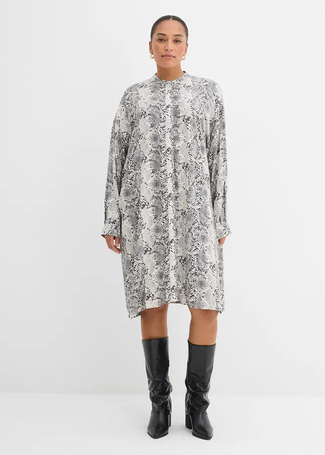Jurk van soepele viscose, Kleur: zwart-wit slangenprint