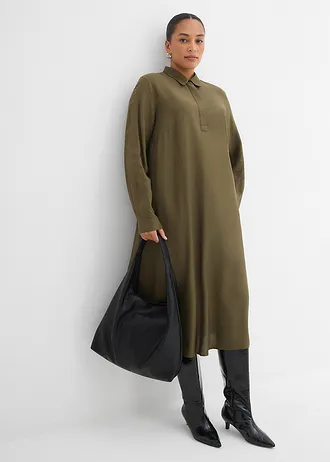 Jurk van fijne viscose, Kleur: donkerolijfgroen