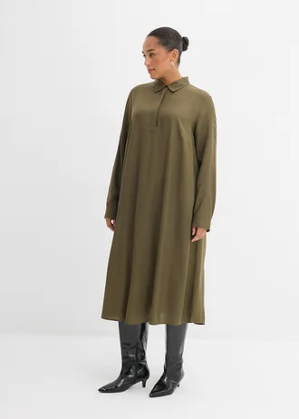 Jurk van fijne viscose, Kleur: donkerolijfgroen