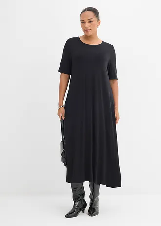 Maxi jurk van zachte modalmix, Kleur: zwart