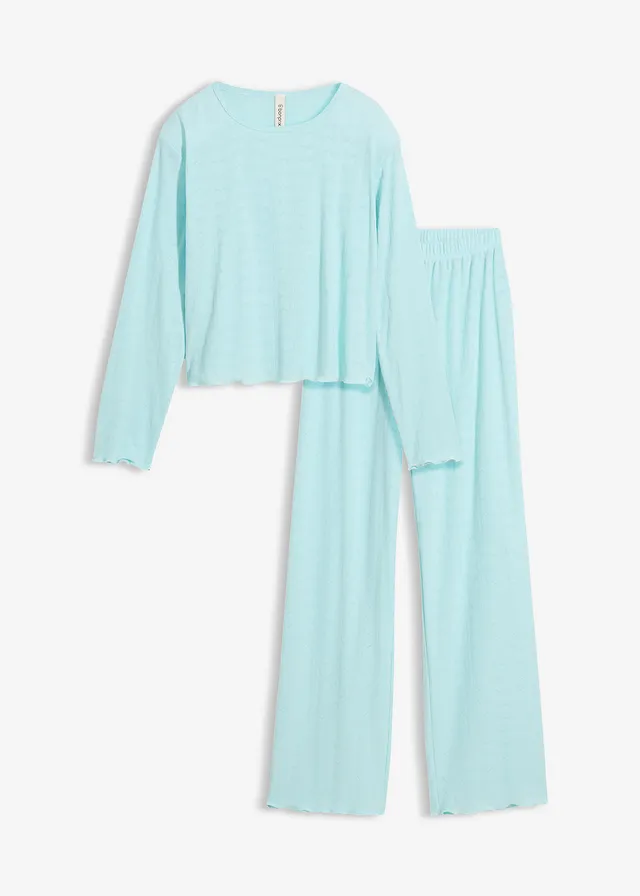 Pyjama met katoen en hartjespatroon, Kleur: aquapastel