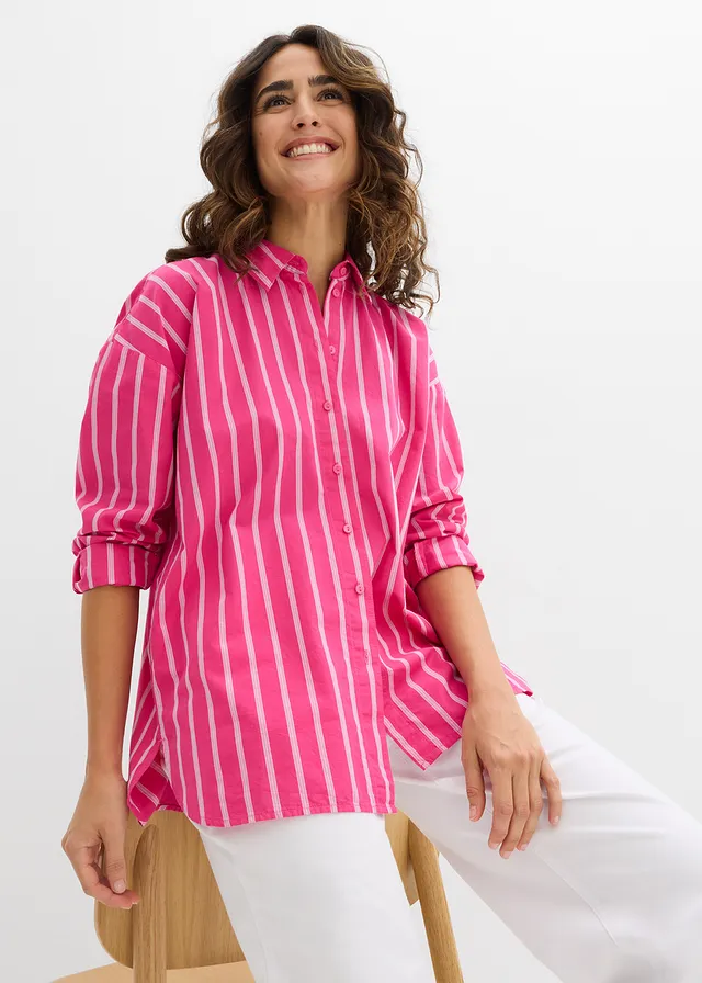 Overzised overhemdblouse van katoen • pinklady-wit verticaal gestreept • product-page.page-title-suffix
