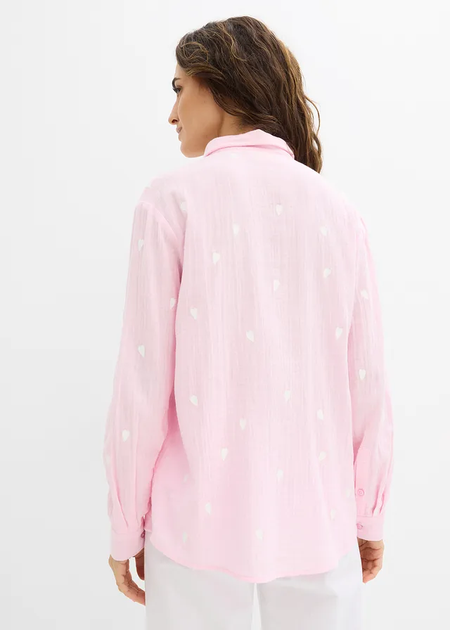 Mousselline blouse met hartjes • kristalroze/wit • product-page.page-title-suffix