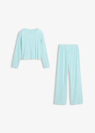 Pyjama met katoen en hartjespatroon, Kleur: aquapastel