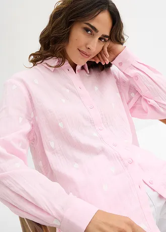 Bluză din muselină cu inimioare • roz-cristal-alb • magazin bonprix