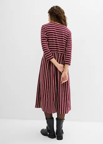 Robe midi en jersey coton, Couleur: rouge érable/sable clair rayé