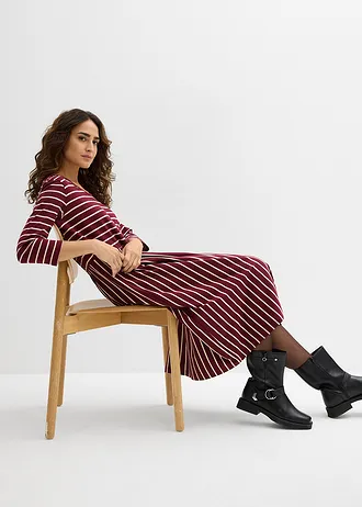 Midi jurk van katoenen jersey • esdoornrood/lichtsand gestreept • bonprix online shop