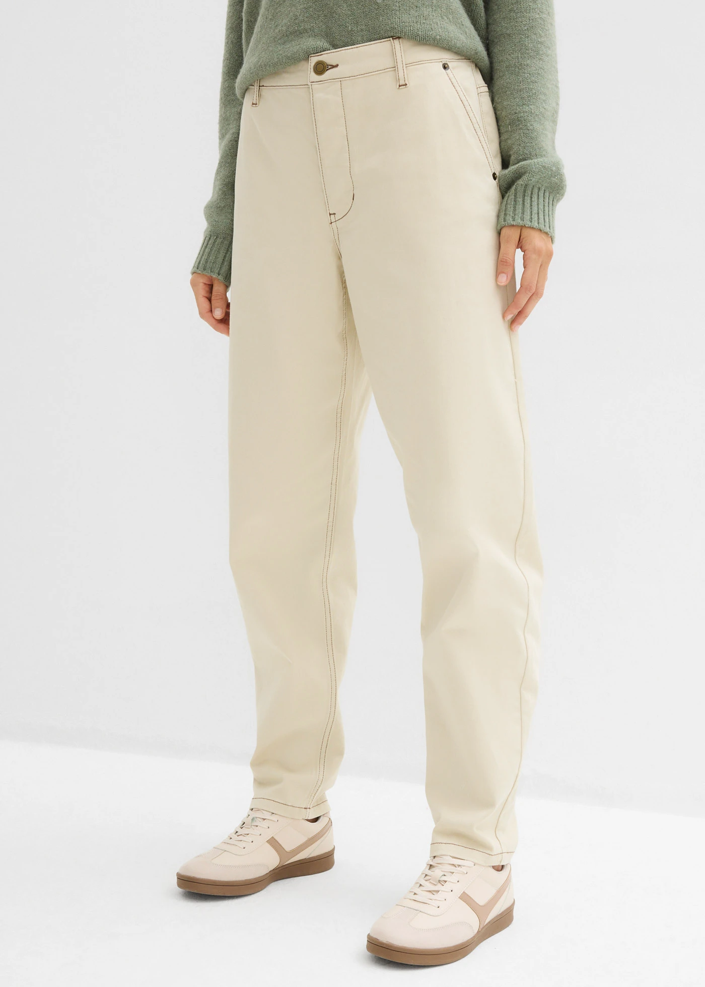 Pantaloni din twill în stil barrel • bej nisipiu mat • magazin bonprix