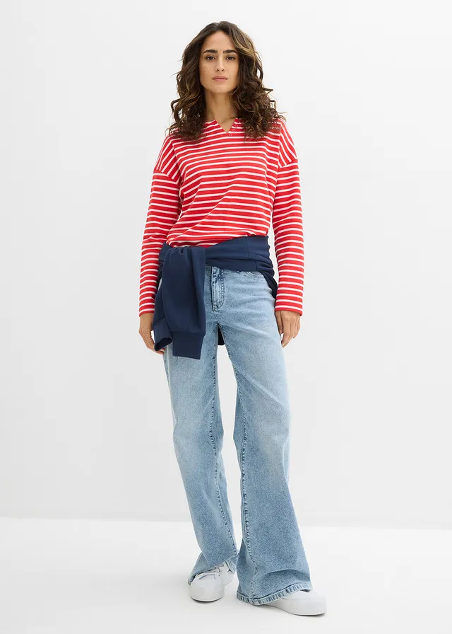 Sweater, Kleur: aardbeirood-wit gestreept
