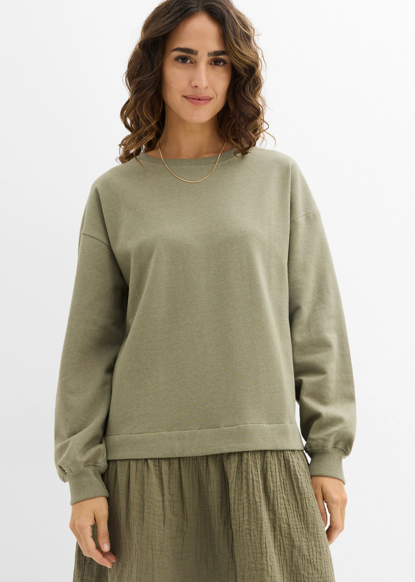 Robe sweat avec jupe tissée • olive • Boutique bonprix
