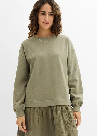 Robe sweat avec jupe tissée • olive • Boutique bonprix