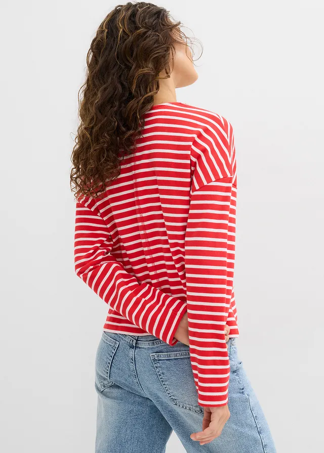 Sweater, Kleur: aardbeirood-wit gestreept