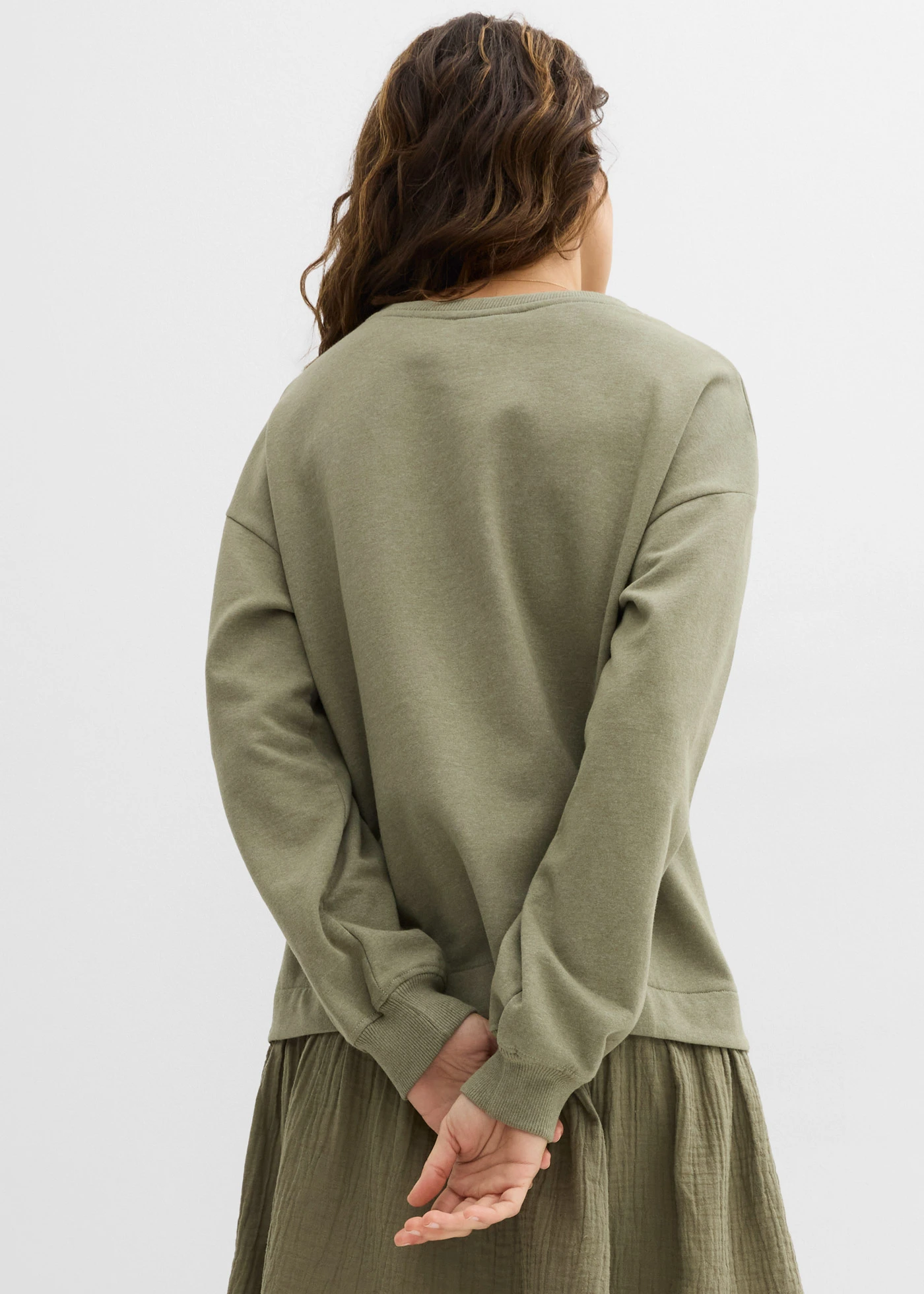 Sweatjurk met geweven rok • olijfgroen • bonprix online shop