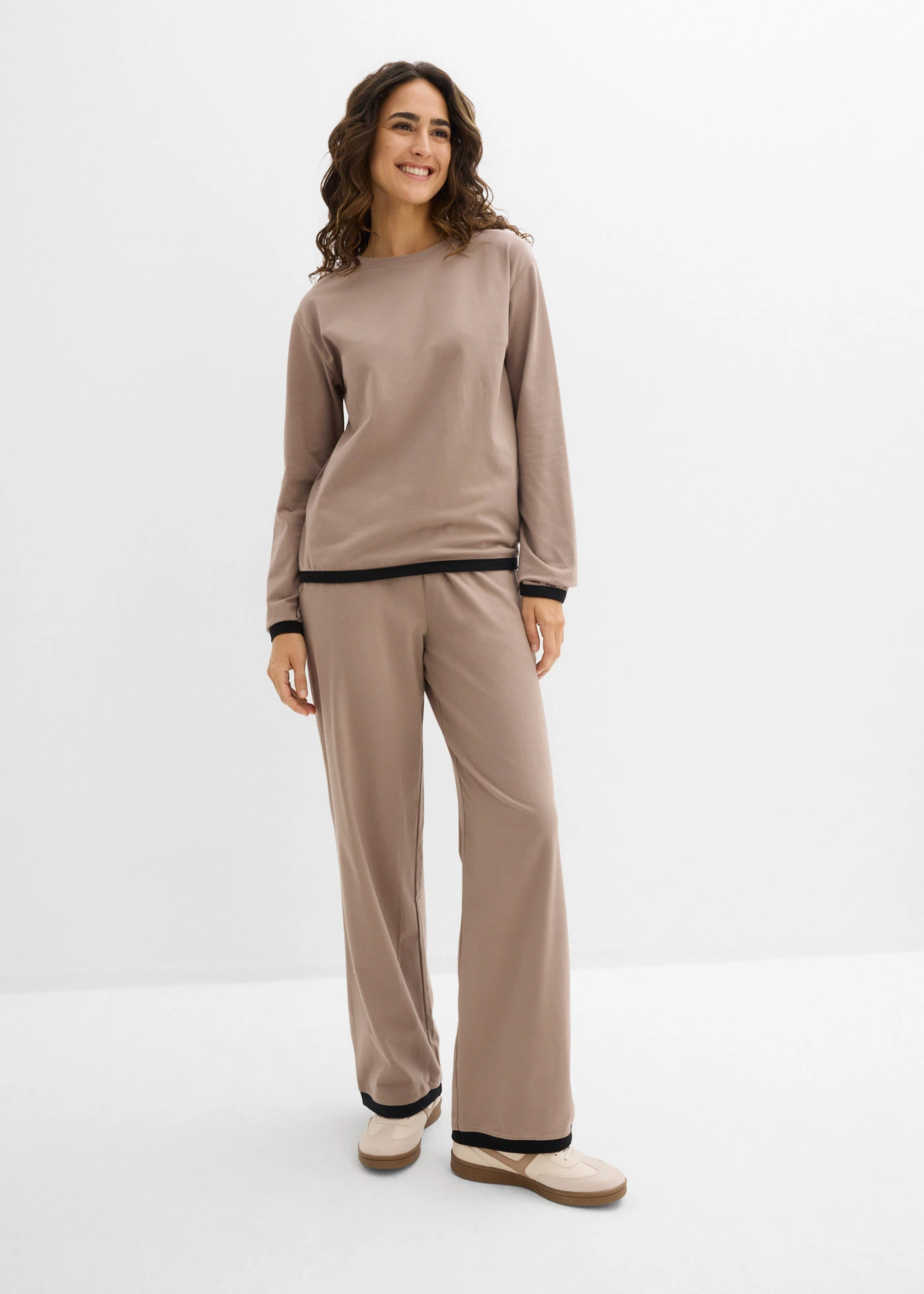 Survêtement coton (ens. 2 pces) • taupe/noir • Boutique bonprix