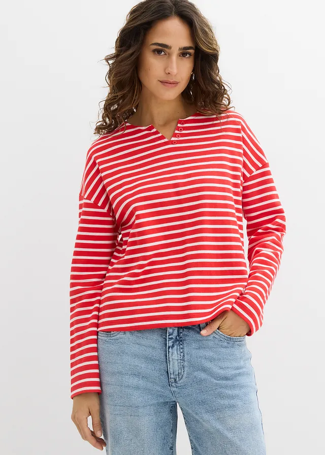 Sweater, Kleur: aardbeirood-wit gestreept
